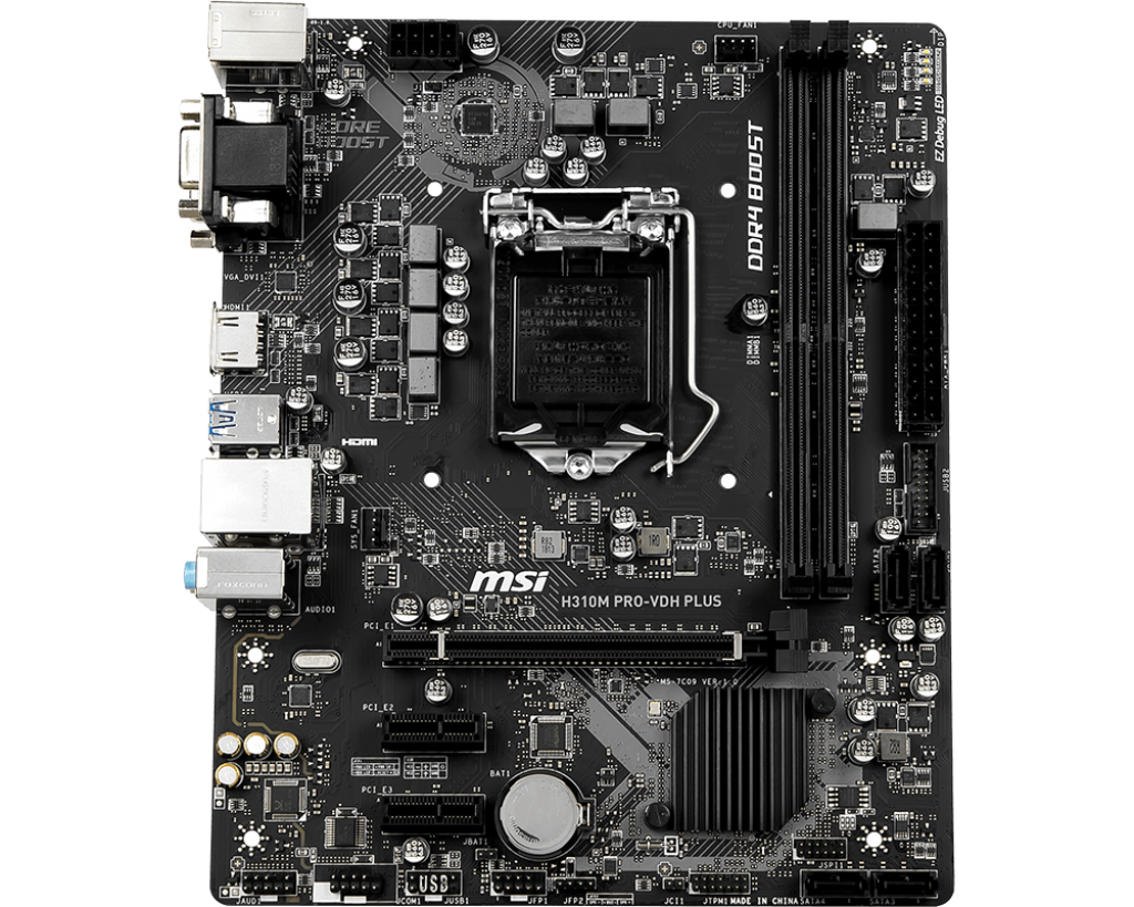 Материнская плата MSI H310M PRO-VDH PLUS, Socket1151v2, Intel H310, 2xDDR4, PCI-Ex16, 4SATA3, 7.1-ch, GLAN, 4 USB 3.1, VGA, DVI, HDMI, mATX, Retail б/у, после ремонта (ремонт авторизованным СЦ), следы эксплуатации/установки, в комплекте sata-шлейфы, в неродной коробке