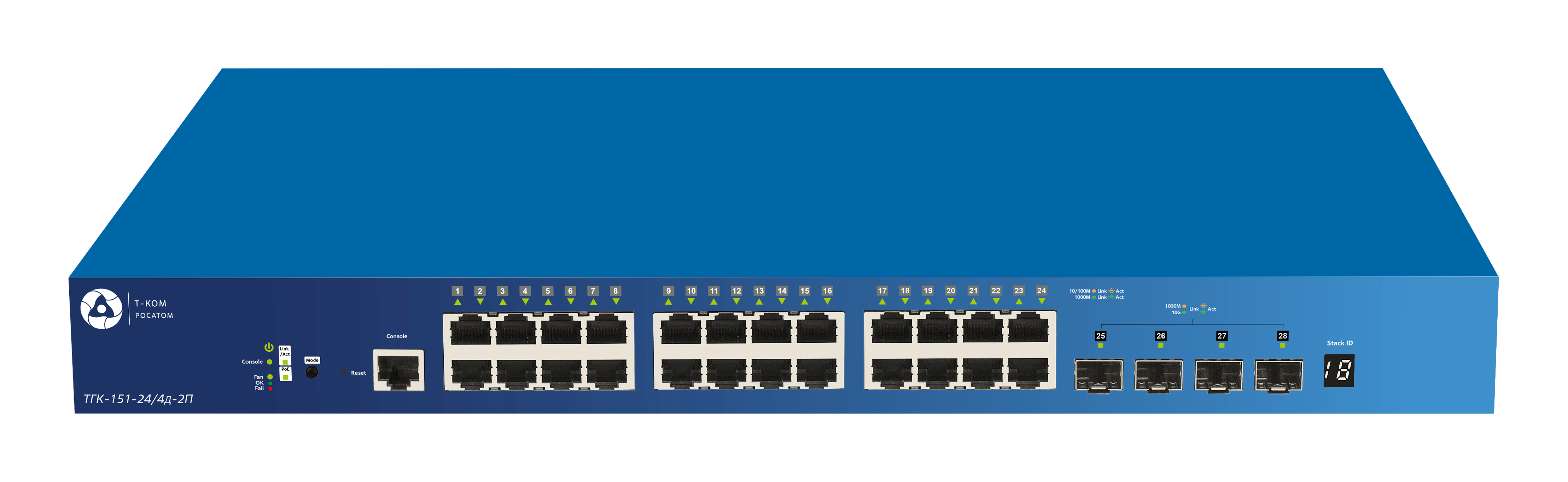 Коммутатор T-KOM ТГК-151-24/4Д-2П, управляемый, кол-во портов: 24x1 Гбит/с, кол-во SFP/uplink: SFP+ 4x10 Гбит/с, установка в стойку, PoE: 24x30 Вт (макс. 370 Вт) (ТГК-151-24/4Д-2П)