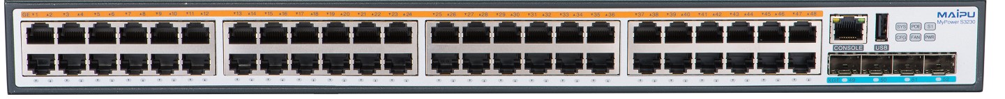 

Коммутатор Maipu S4330-54TXP, управляемый, кол-во портов: 48x1 Гбит/с, кол-во SFP/uplink: SFP+ 4x10 Гбит/с, установка в стойку, PoE: 48x30 Вт (макс. 1.44 кВт) (S4330-54TXP), S4330-54TXP