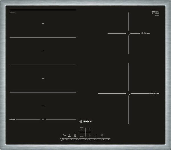 

Индукционная варочная панель Bosch PXX645FC1E, 4 конфорки, черный (PXX645FC1E), Черная, PXX645FC1E