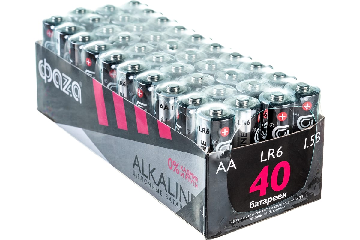 

Батарея ФАZА Alkaline, AA (LR6), 1.5V, 40 шт. (5023017)