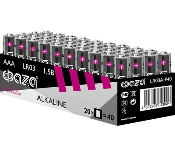 

Батарейка ФАZА Alkaline, AAA (LR03), 1.5V, 40 шт. (5023024)