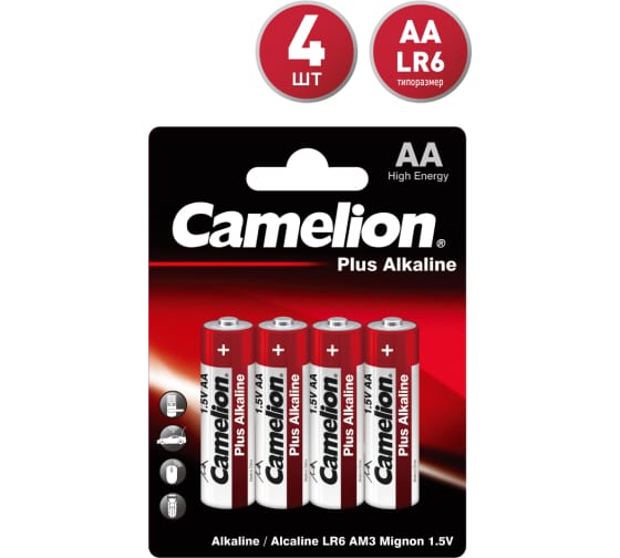 

Батарея Camelion Plus Alkaline, AA (LR6), 1.5V, 4 шт. (7370)
