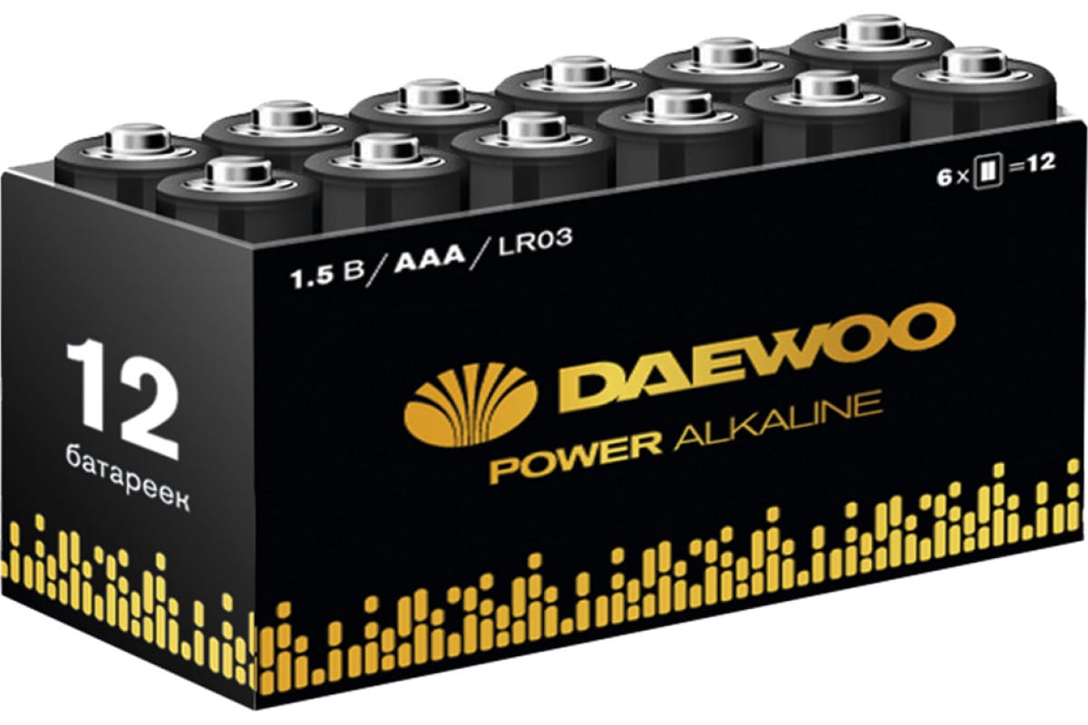 

Батарея Daewoo Power Alkaline, AAA (LR03), 1.5V, 12 шт. (5042100)