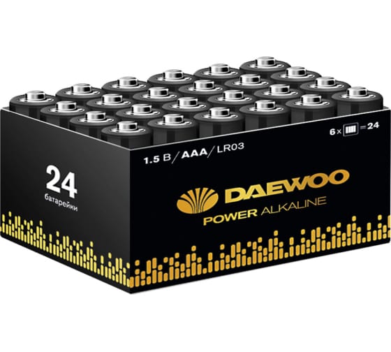 

Батарея Daewoo Power Alkaline, AAA (LR03), 1.5V, 24 шт. (5042117)