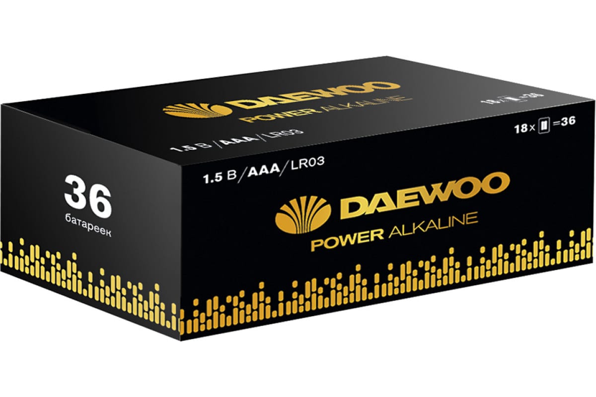 

Батарея Daewoo Power Alkaline, AAA (LR03), 1.5V, 36 шт. (5042124)
