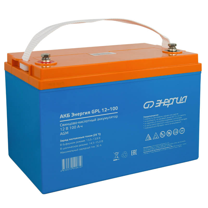 

Аккумуляторная батарея для ИБП ЭНЕРГИЯ GPL 12–100, 12V, 100Ah (Е0201-0062), Синий, 12–100