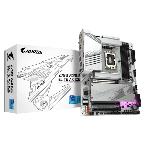 Материнская плата GIGABYTE Z790 AORUS ELITE AX ICE, Socket1700, Intel Z790, 4xDDR5 DIMM, 3PCI-Ex16, 6SATA3, 7.1-ch, 2.5GLAN, 7 USB 3.2, 2 USB Type-C, HDMI, DP, ATX, Retail