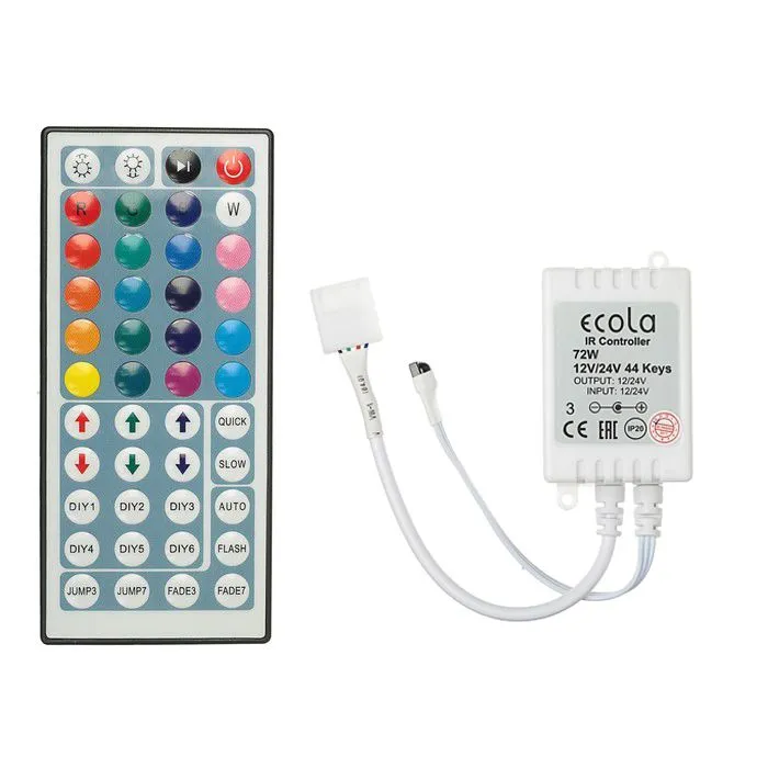 

Контроллер Ecola LED strip 72 Вт/144 Вт для светодиодной ленты, с большим ИК пультом управления, белый (CRL072ESB)