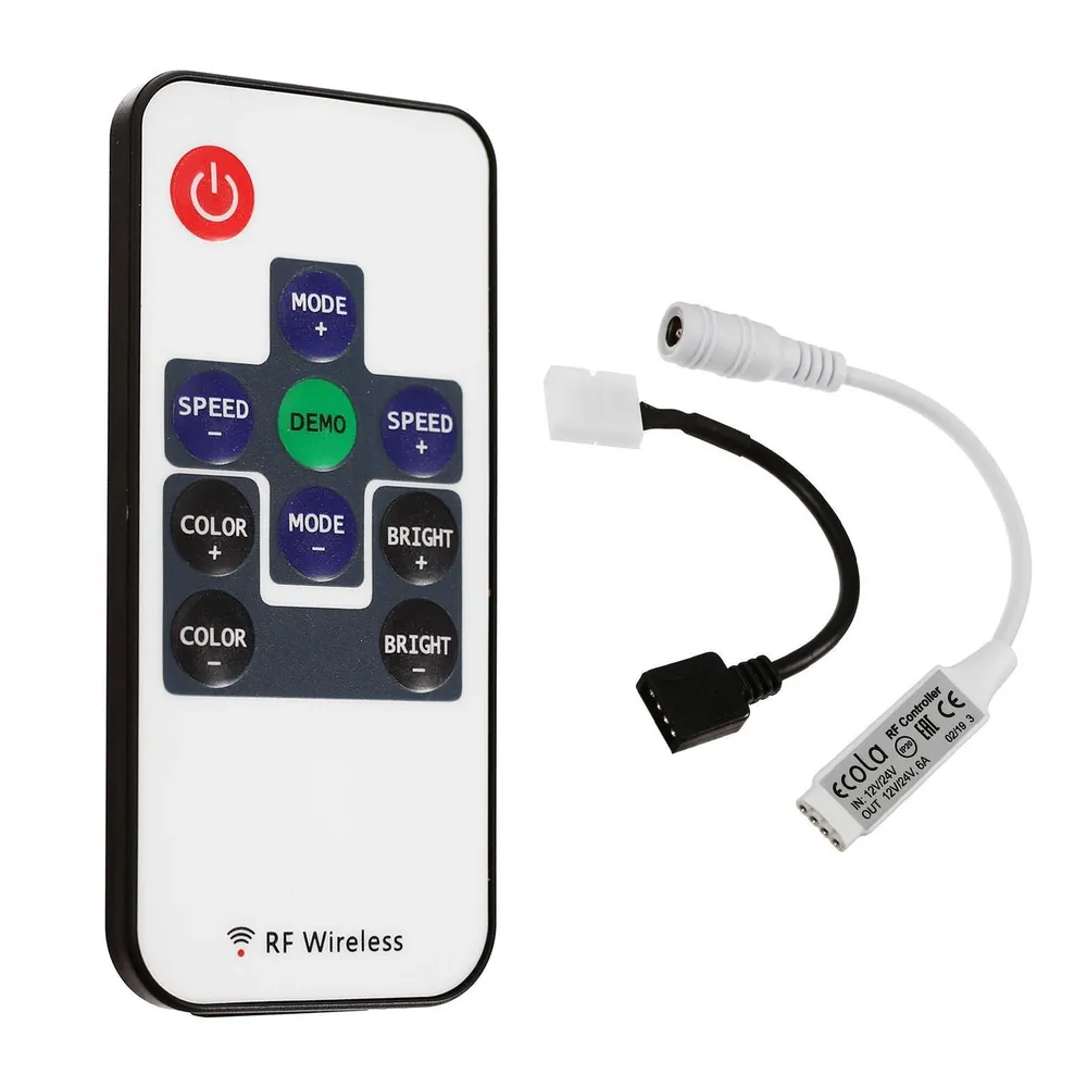 

Контроллер Ecola LED strip 72 Вт/144 Вт для светодиодной ленты, с переходником и радиопультом управления, белый (CRFM72ESB)