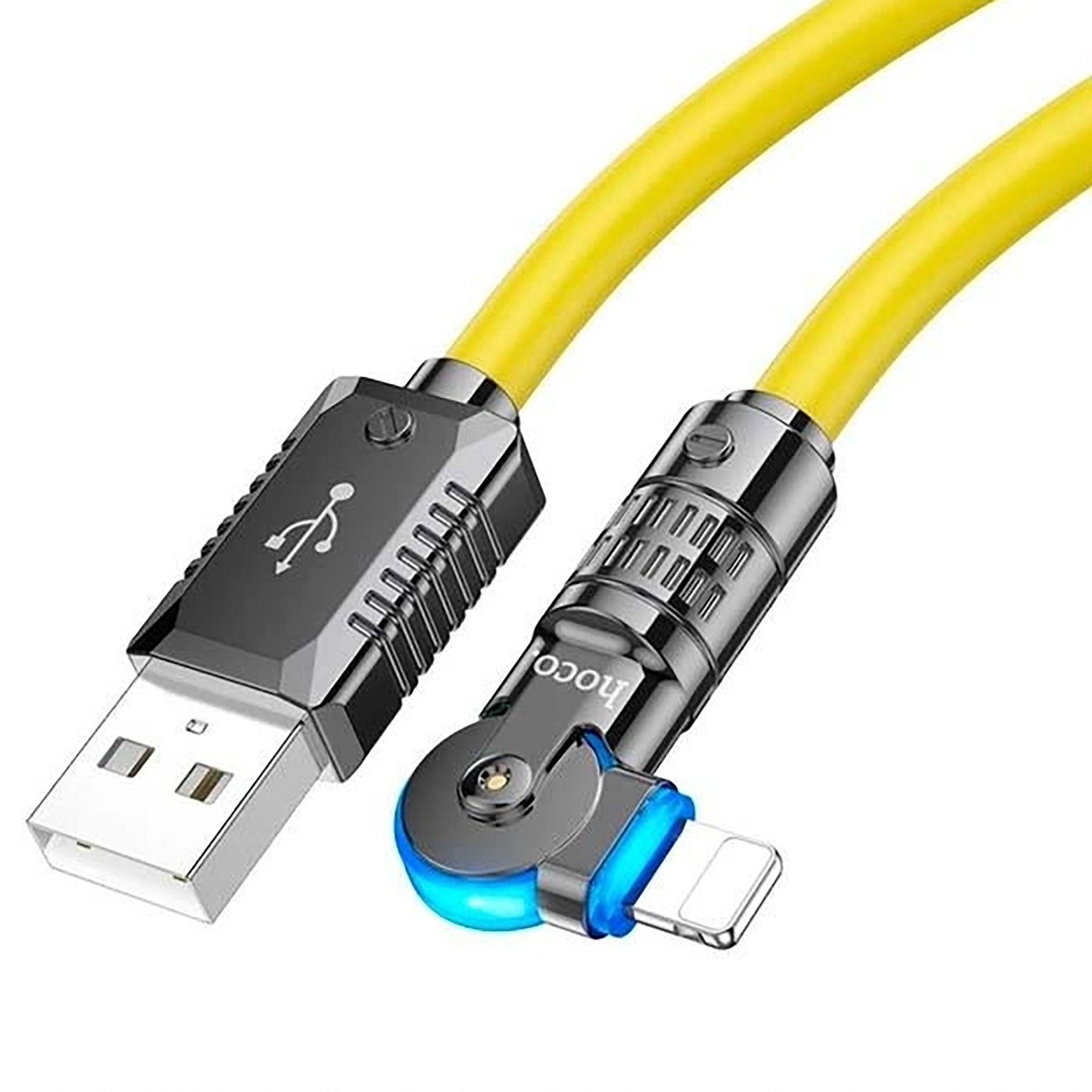

Кабель USB-Lightning 8-pin, прямой/угловой, 2.4А, 1.2 м, желтый, HOCO U118, U118