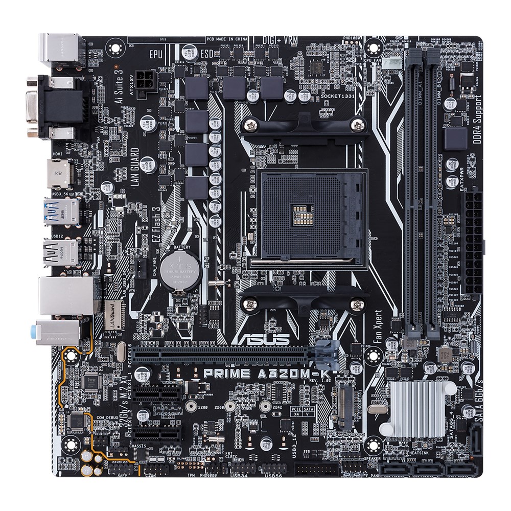 Материнская плата ASUS PRIME A320M-K/CSM, SocketAM4, AMD A320, 2xDDR4, PCI-Ex16, 4SATA3, 7.1-ch, 6USB 3.1, VGA, HDMI, mATX, Retail