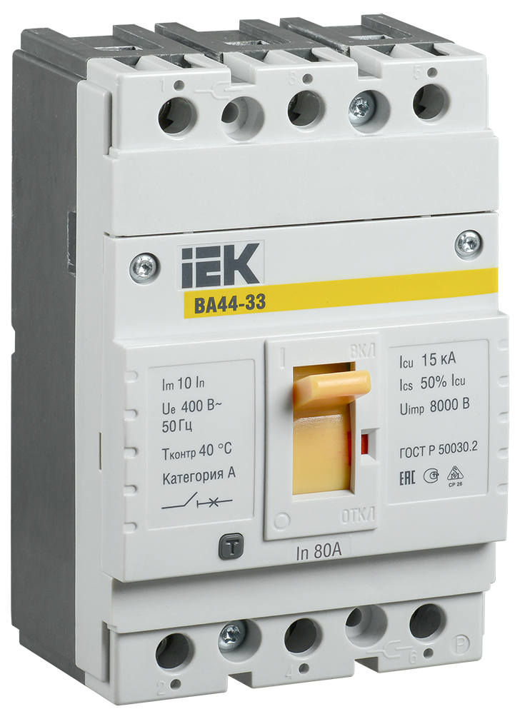 

Выключатель автоматический IEK ВА44-33 трехполюсный (3P/3П) 80А A 15кА (SVA4410-3-0080)