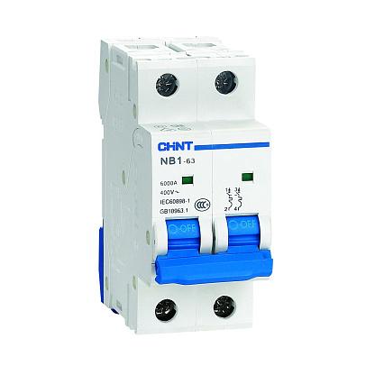 

Выключатель автоматический CHINT 179824 NB1-63H двухполюсный (2P/2П) 10А C 10кА (179824), 179824