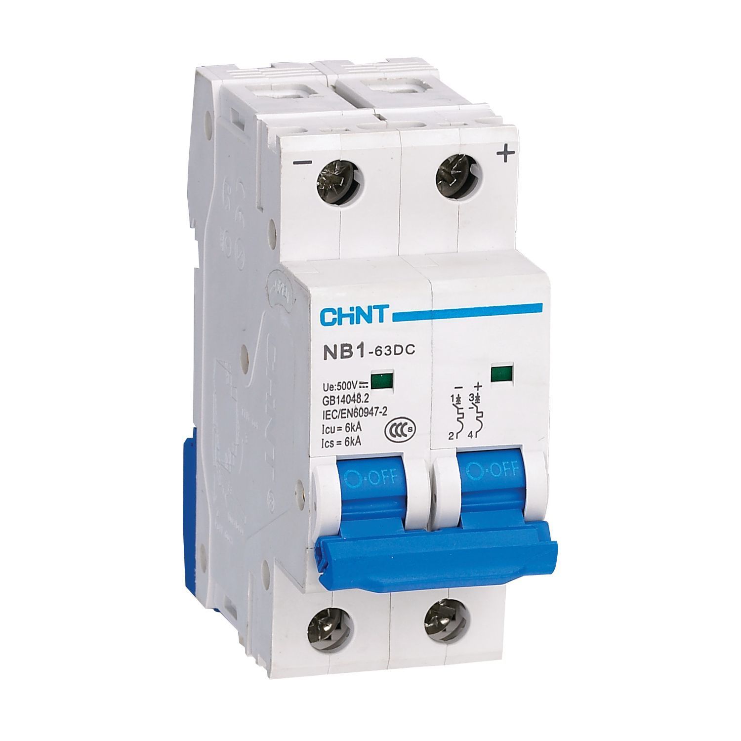 

Выключатель автоматический CHINT NB1-63DC двухполюсный (2P/2П) 6А C 6 kA (182717), NB1-63DC