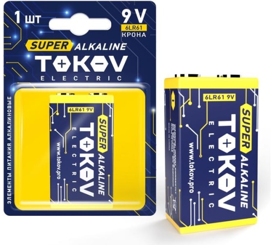 

Батарейка TOKOV ELECTRIC крона (6LR61/6LF22/1604A/1604S/6F22), 9V, 1 шт. (TKE-ALS-6LR61/B1)