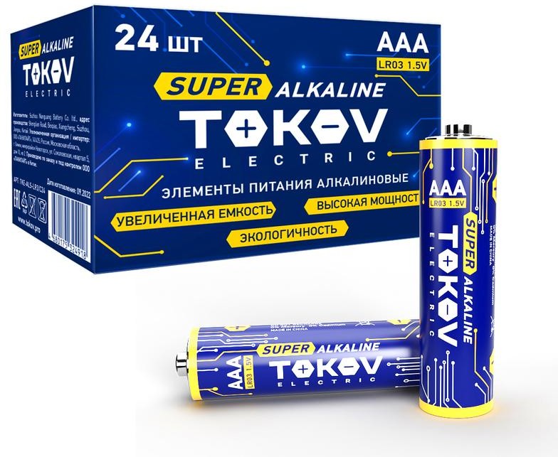 

Батарейка TOKOV ELECTRIC AAA (LR03), 1.5V, 24 шт. (TKE-ALS-LR3/C24)