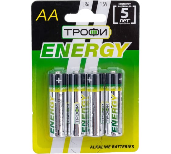 

Батарея Трофи AA/LR6-4BL Eco, AA (LR6), 1.5V, 4 шт. (Б0017046)