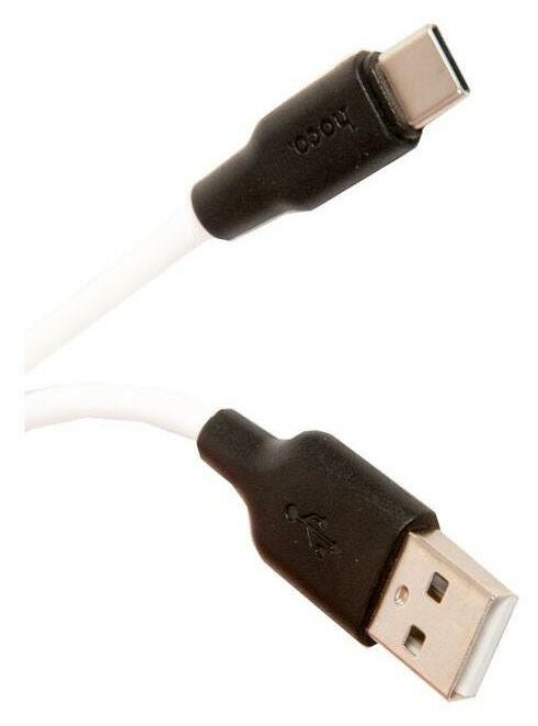 

Кабель USB-USB Type-C, быстрая зарядка, 2.4А, 1 м, белый/черный, HOCO Silicone X21 Plus (6957531071402), X21