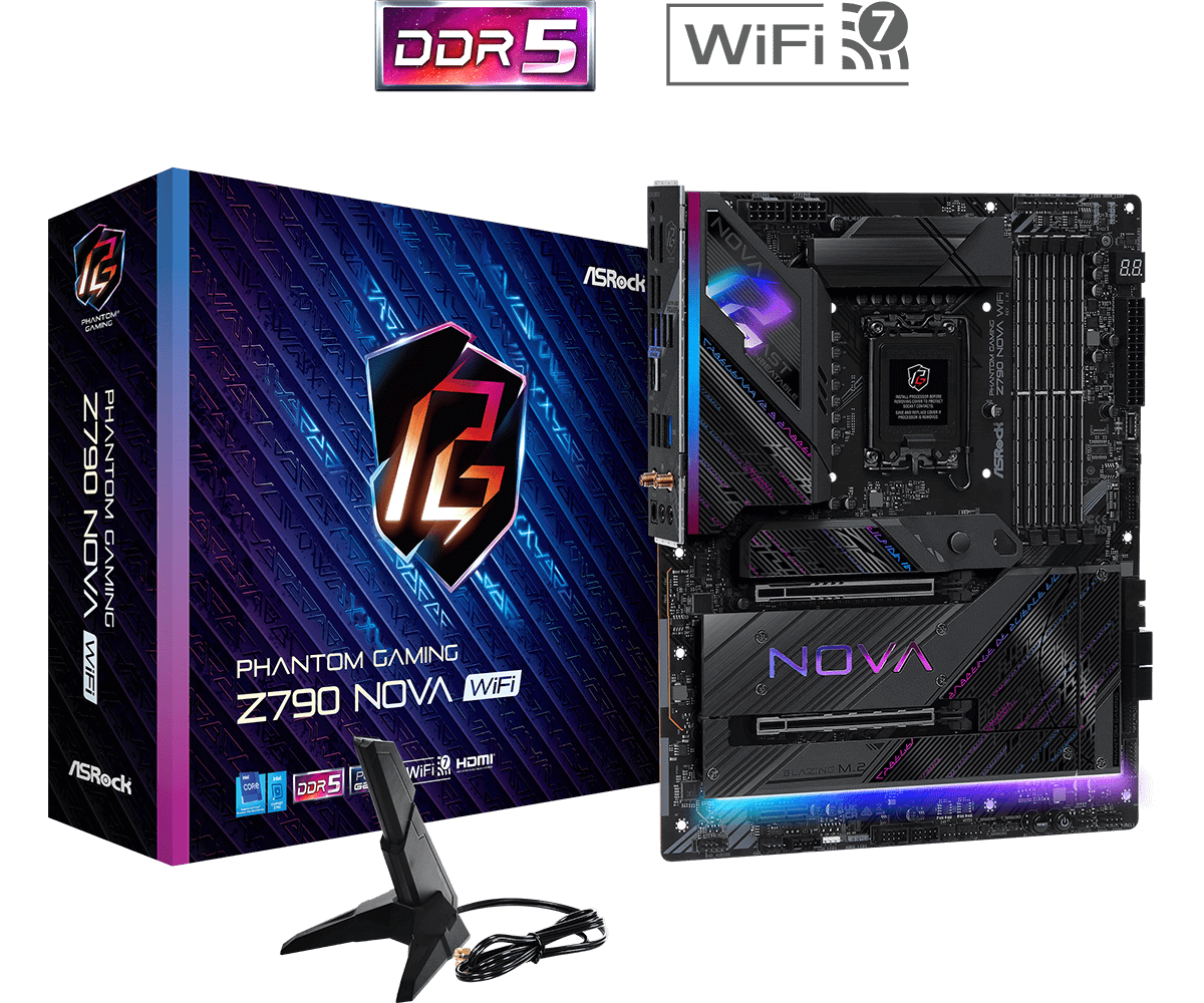 

Материнская плата ASRock Z790 NOVA WIFI, Socket1700, Intel Z790, 4xDDR5 DIMM, 2PCI-Ex16, 4SATA3, 7.1-ch, 2.5GLAN, 11 USB 3.2, 2 USB Type-C, HDMI, DP, ATX, Retail, Z790 NOVA WIFI