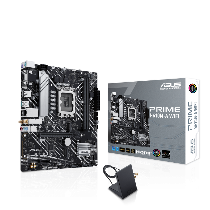 Материнская плата ASUS PRIME H610M-A WIFI, Socket1700, Intel H610, 2xDDR5 DIMM, PCI-Ex16, 4SATA3, 7.1-ch, GLAN, 3 USB 3.2, VGA, HDMI, DP, mATX, Retail