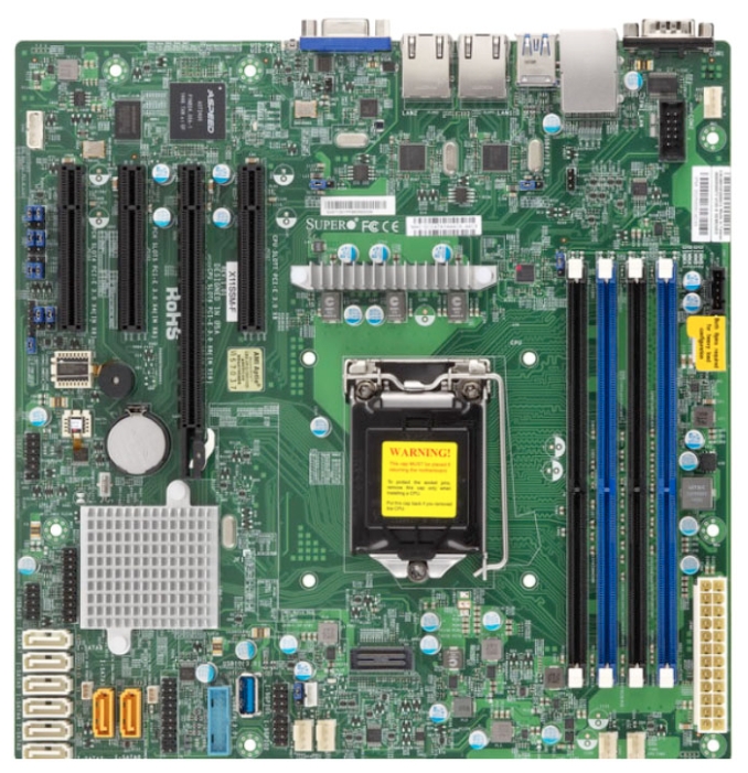 

Материнская плата Supermicro MBD-X11SSM-F, 1xSocket1151, iC236, 4xDDR4, PCI-Ex16, 3PCI-Ex8, 8SATA3 RAID 0/1/5/10, 2GLAN, 6USB 2.0xUSB 2.0, 5USB 3.0xUSB 3.0, VGA, mATX, Retail, MBD-X11SSM-F