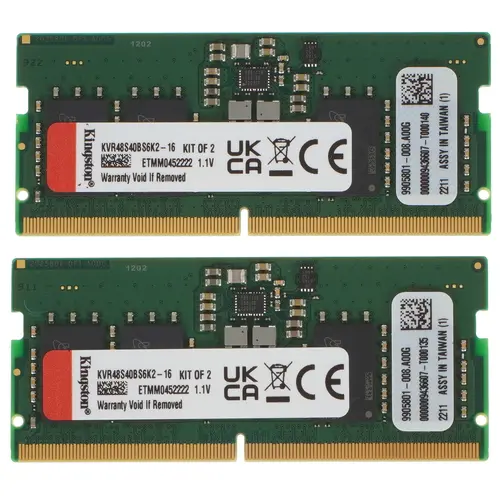 

Комплект памяти DDR5 SODIMM 16Gb (2x8Gb), 4800MHz, CL40, 1.1V, Kingston (KVR48S40BS6K2-16) Retail, KVR48S40BS6K2-16