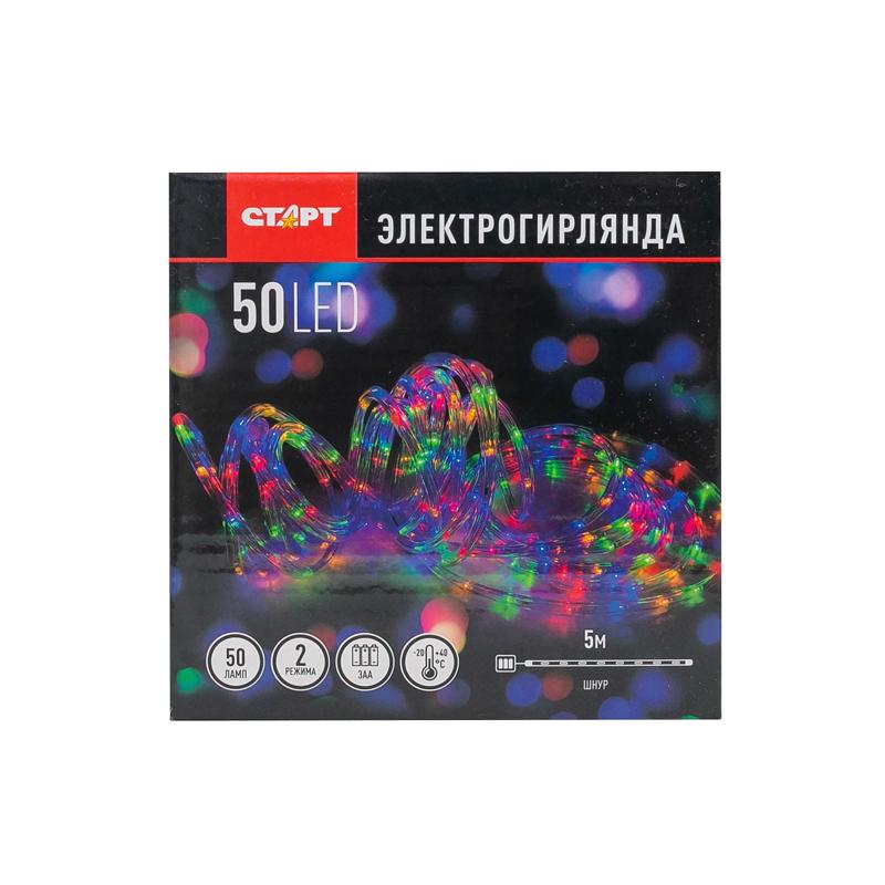 

Гирлянда СТАРТ светодиодная нить, ламп: 50 шт., 5 м, режимов: 2, от батареек, разноцветный (4670042081433)