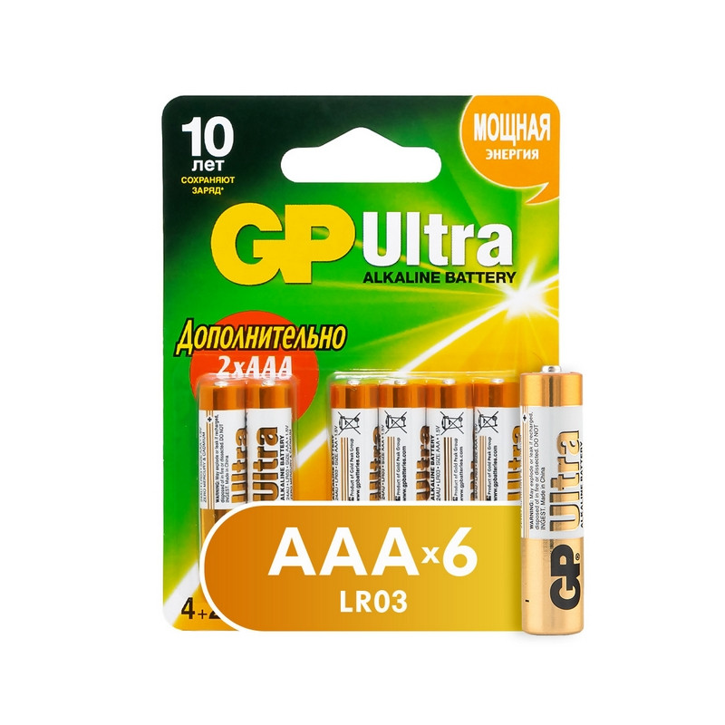 Батарея GP Ultra, AAA (LR03), 1.45V, 6 шт. (4891199087370) - фото 1