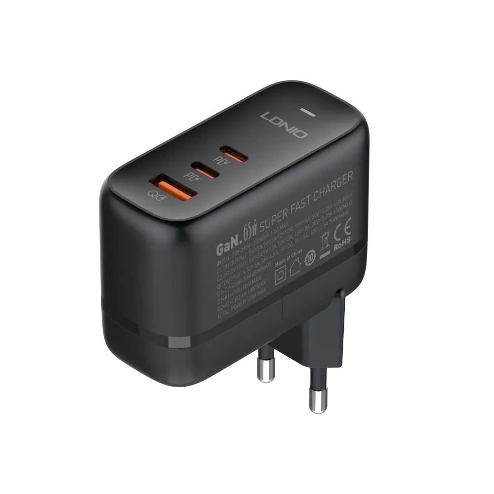 

Сетевое зарядное устройство LDNIO Q366 65 Вт, USB, 2xUSB type-C, Quick Charge, PD, черный (LD_C3473), type-C/type-C, Q366