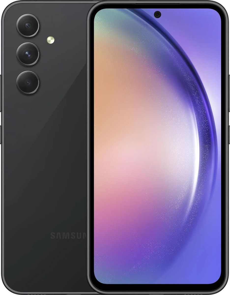 

Смартфон Samsung Galaxy A54, 6.4" 1080x2340 Super AMOLED, Samsung Exynos 1380, 6Gb RAM, 128Gb, 3G/4G/5G, NFC, Wi-Fi, BT, 3xCam, 2-Sim, 5000 мА⋅ч, USB Type-C, Android 13, серый (SM-A546EZKASKZ), Galaxy A54