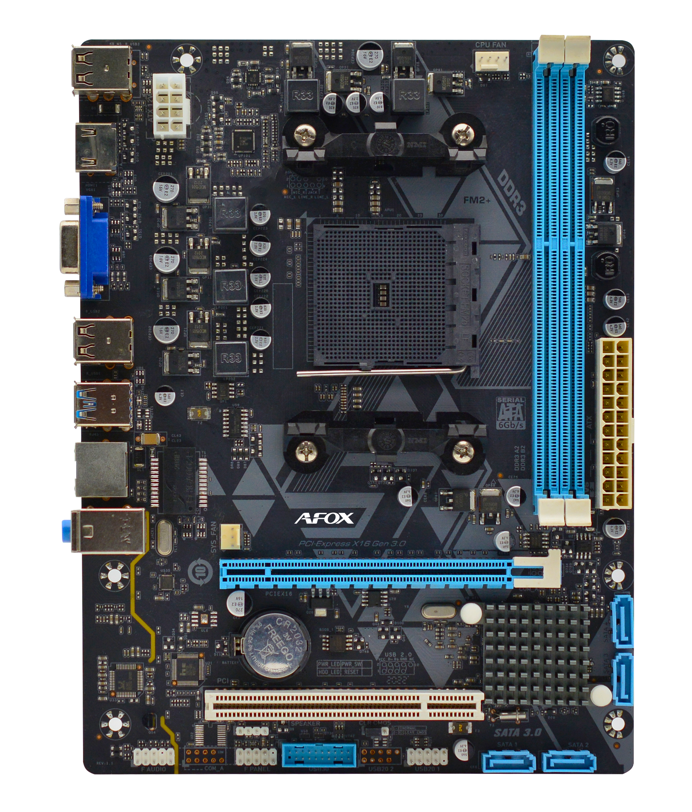 Материнская плата AFOX A88-MA5, SocketFM2+, AMD A88, 2xDDR3, PCI-Ex16, 5.1-ch, 4 USB 3.0, VGA, HDMI, mATX, Retail