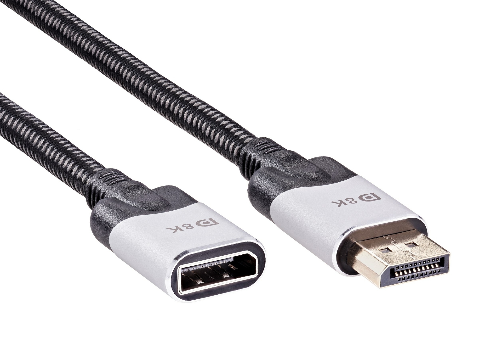 Кабель-удлинитель DisplayPort(20M)-DisplayPort(20F) 4K/8K, v1.4, 1 м, серебристый/черный VCOM CG635F (CG635F-1.0)