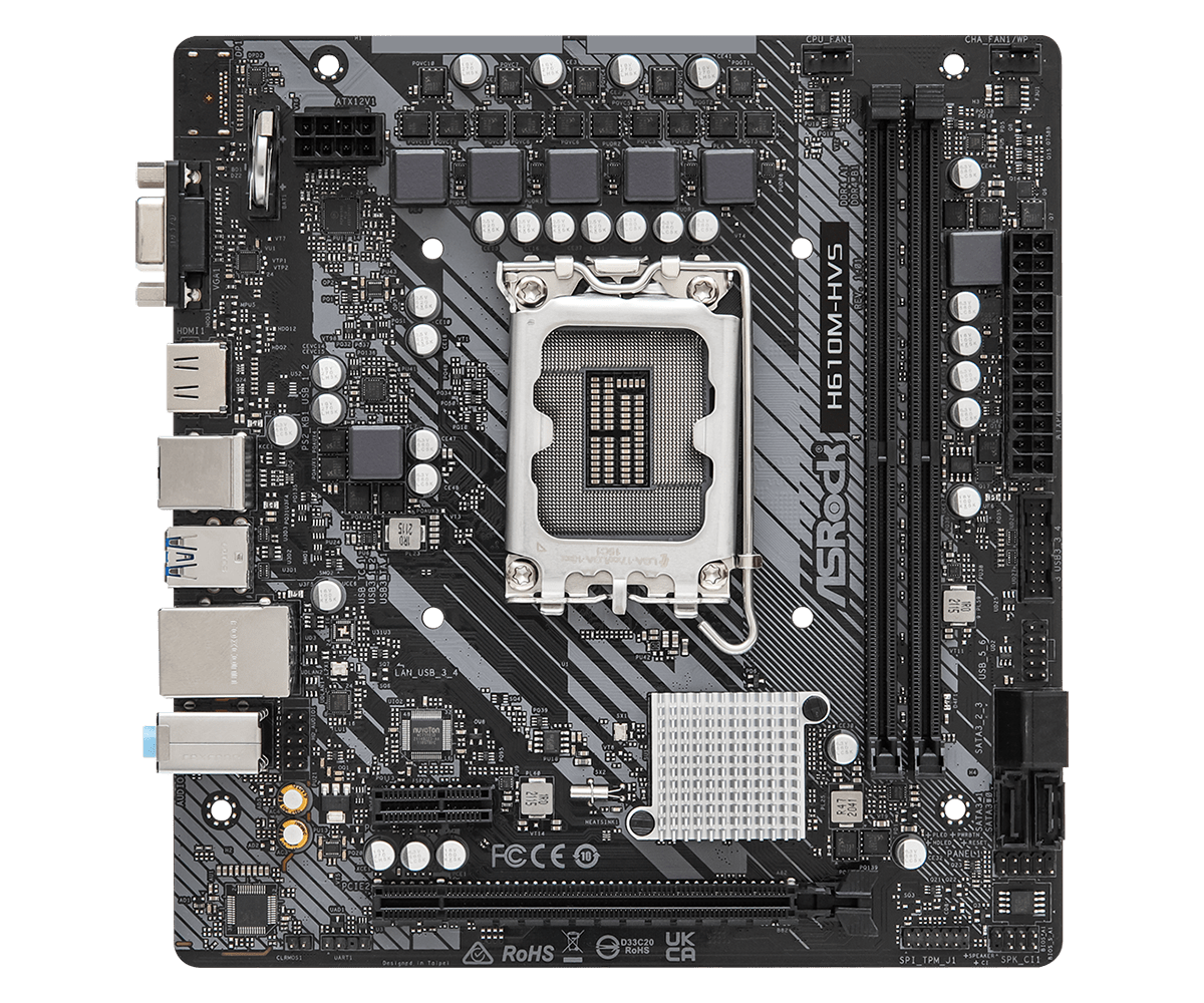 

Материнская плата ASRock H610M-HVS, Socket1700, Intel H610, 2xDDR4, PCI-Ex16, 4SATA3, 7.1-ch, GLAN, 4 USB 3.2, VGA, HDMI, mATX, Bulk, H610M-HVS