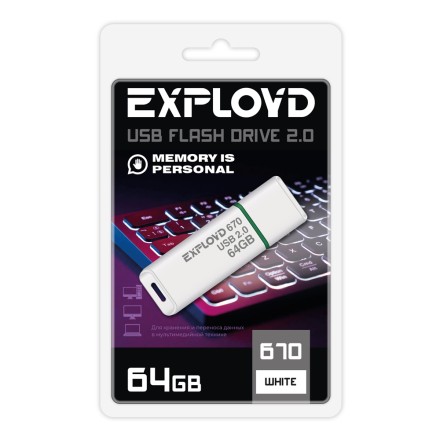 

Флешка 64Gb USB 2.0 EXPLOYD 670, белый (EX-64GB-670-White)