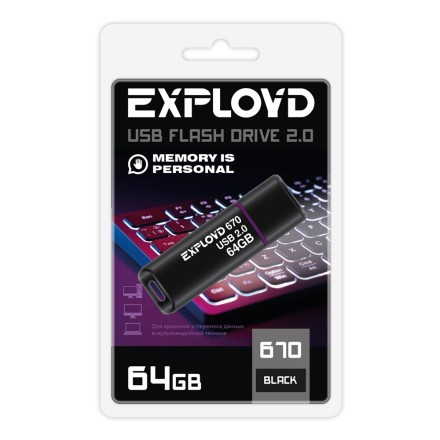 

Флешка 64Gb USB 2.0 EXPLOYD 670, черный (EX-64GB-670-Black)
