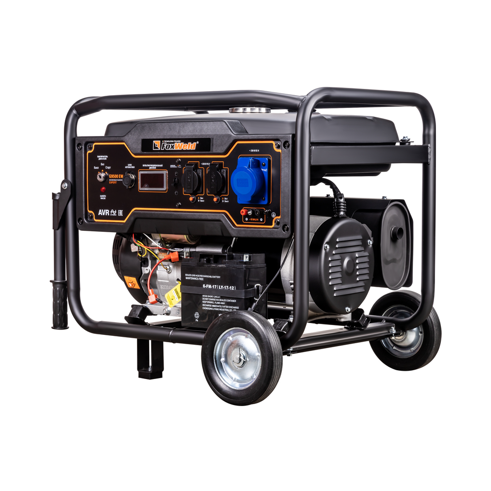 

Электрогенератор FoxWeld G9500 EW, однофазный, синхронный, автозапуск, бензиновый, 19 л.с., 8.3 кВт, 2xEURO 16A + 1x220В 32A (8222), G9500 EW
