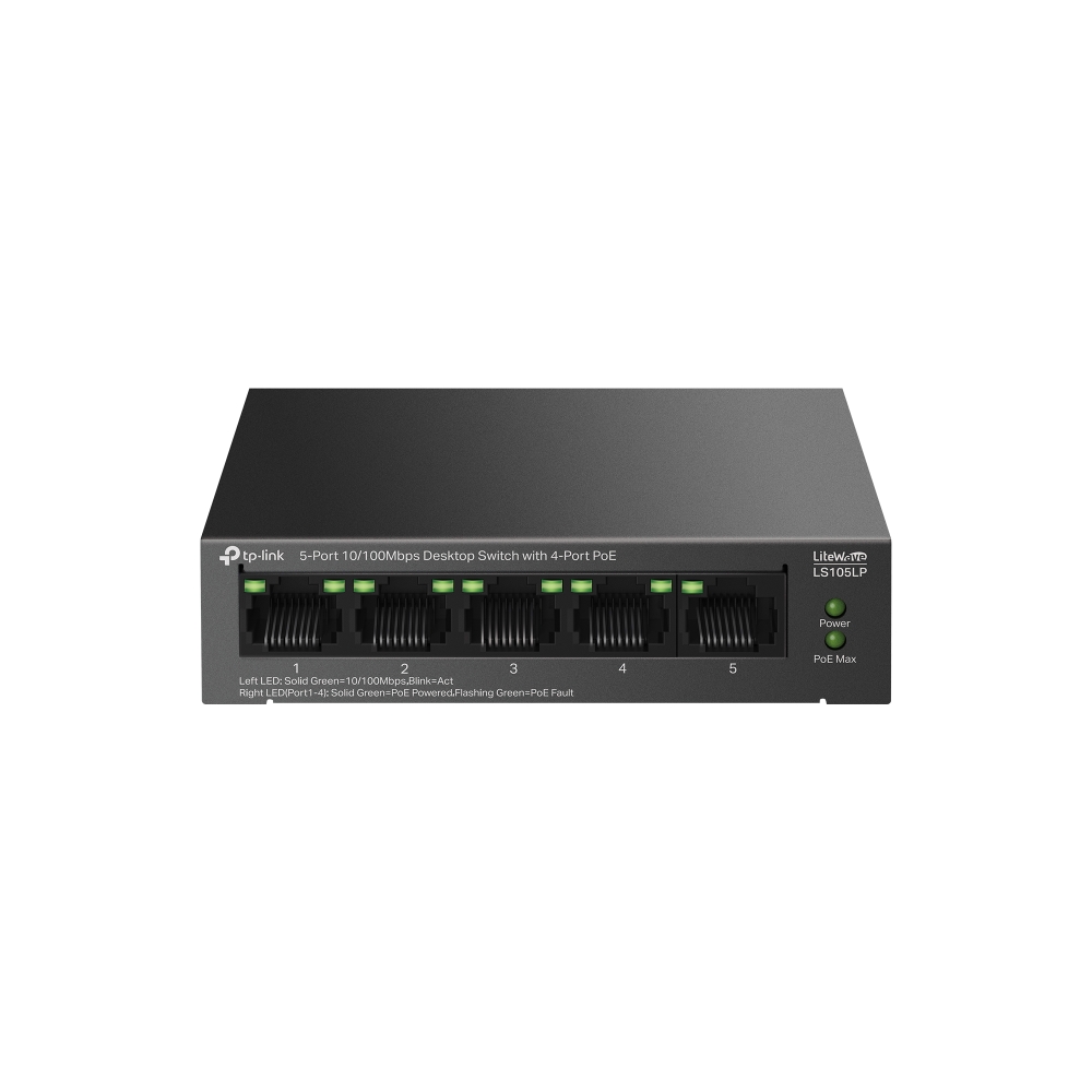 

Коммутатор TP-Link LS105LP, кол-во портов: 5x100 Мбит/с, PoE: 4x15 Вт (макс. 41 Вт), LS105LP