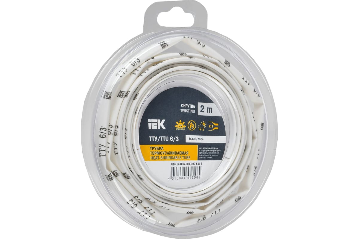 Термоусаживаемая трубка IEK ТТУ нг-LS, 6 мм/3 мм, 1 шт.x2 м