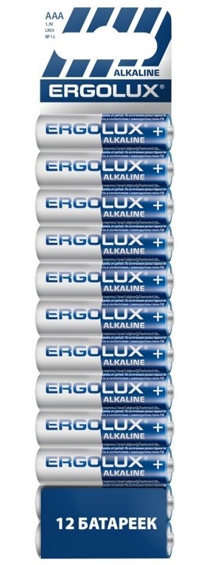 

Батарейка Ergolux Alkaline, AAA (LR03), 1.5V, 12 шт. (15198)