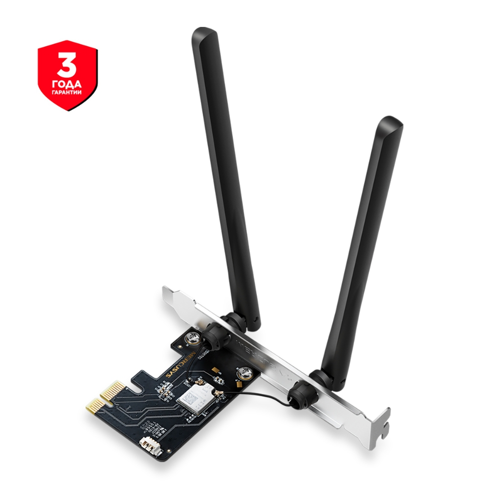 Адаптер Bluetooth+Wi-Fi Mercusys MA86XE, 802.11a/b/g/n/ac/ax, 2.4/5/6 ГГц, до 5.38 Гбит/с, PCI-E, внешних антенн: 2 - фото 1