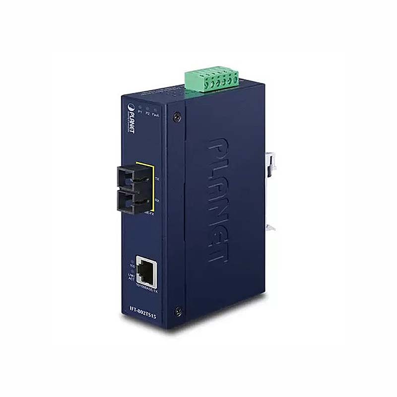 Преобразователь Planet IFT-802TS15, 1xEthernet в 1xОдномодовое оптоволокно, IP30