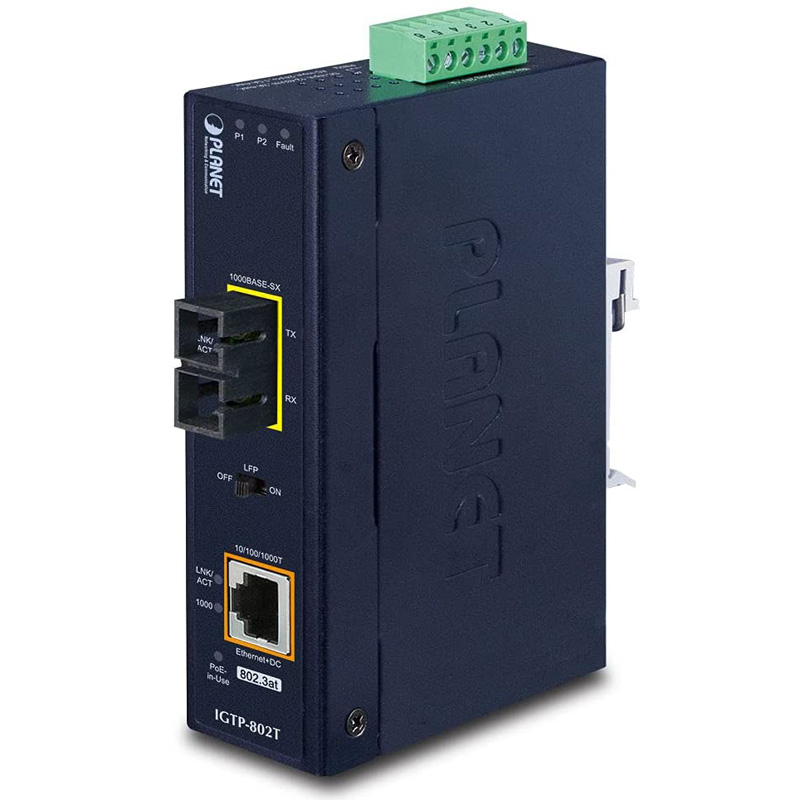 Преобразователь Planet IGTP-802T, 1xEthernet в 1xМногомодовое оптоволокно, IP30 - фото 1