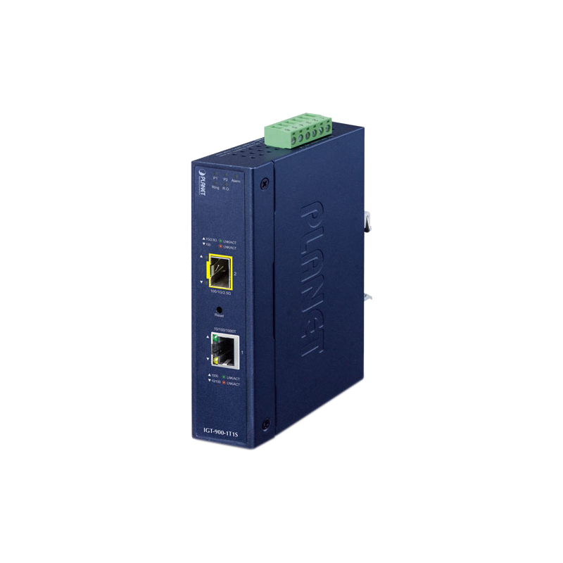 Преобразователь Planet IGT-900-1T1S, 1xEthernet в 1xОдномодовое оптоволокно, IP30