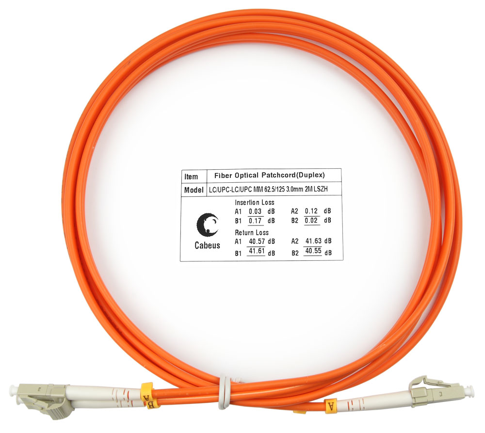 

Патч-корд оптический Cabeus FOP-62-LC-LC-2m, LC/UPC-LC/UPC, многомодовый, 62.5/125, OM1, двойной, 2 м, LSZH, оранжевый (FOP-62-LC-LC-2m), FOP-62-LC-LC-2m