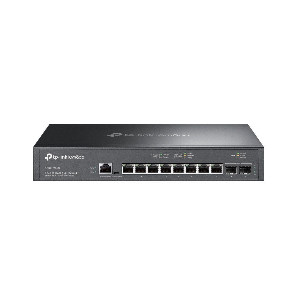 Коммутатор TP-Link SG3210X-M2, управляемый, кол-во портов: 8x2.5 Гбит/с, кол-во SFP/uplink: SFP+ 2x10 Гбит/с, установка в стойку