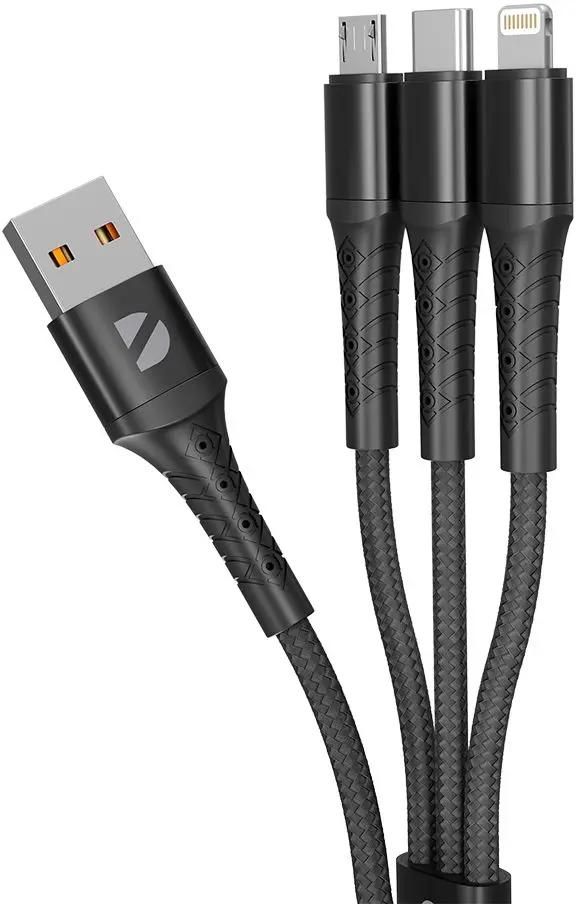 

Кабель Lightning (m)/USB Type-C (m)/micro USB (m)-USB, 2.4А, 1.2 м, черный, Deppa 72514 (72514), 72514
