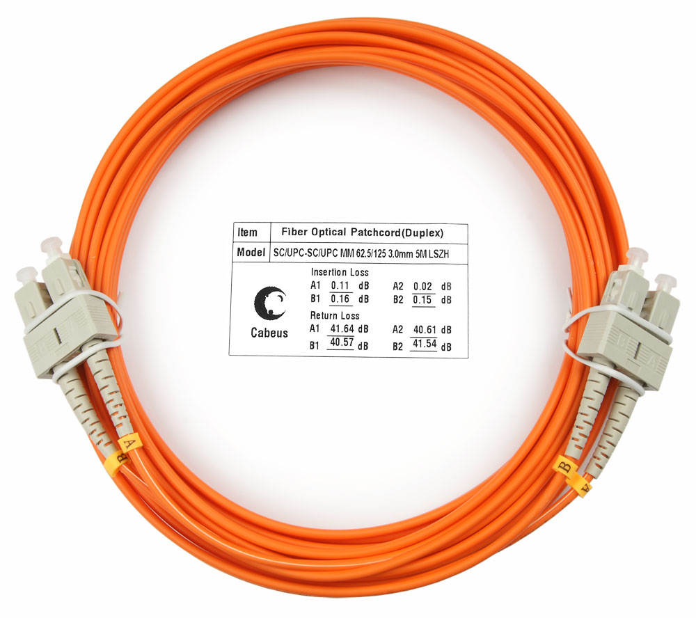 

Патч-корд оптический Cabeus FOP-62-SC-SC-5m, SC/UPC-SC/UPC, многомодовый, 62.5/125, OM1, двойной, 5 м, LSZH, оранжевый (FOP-62-SC-SC-5m), FOP-62-SC-SC-5m