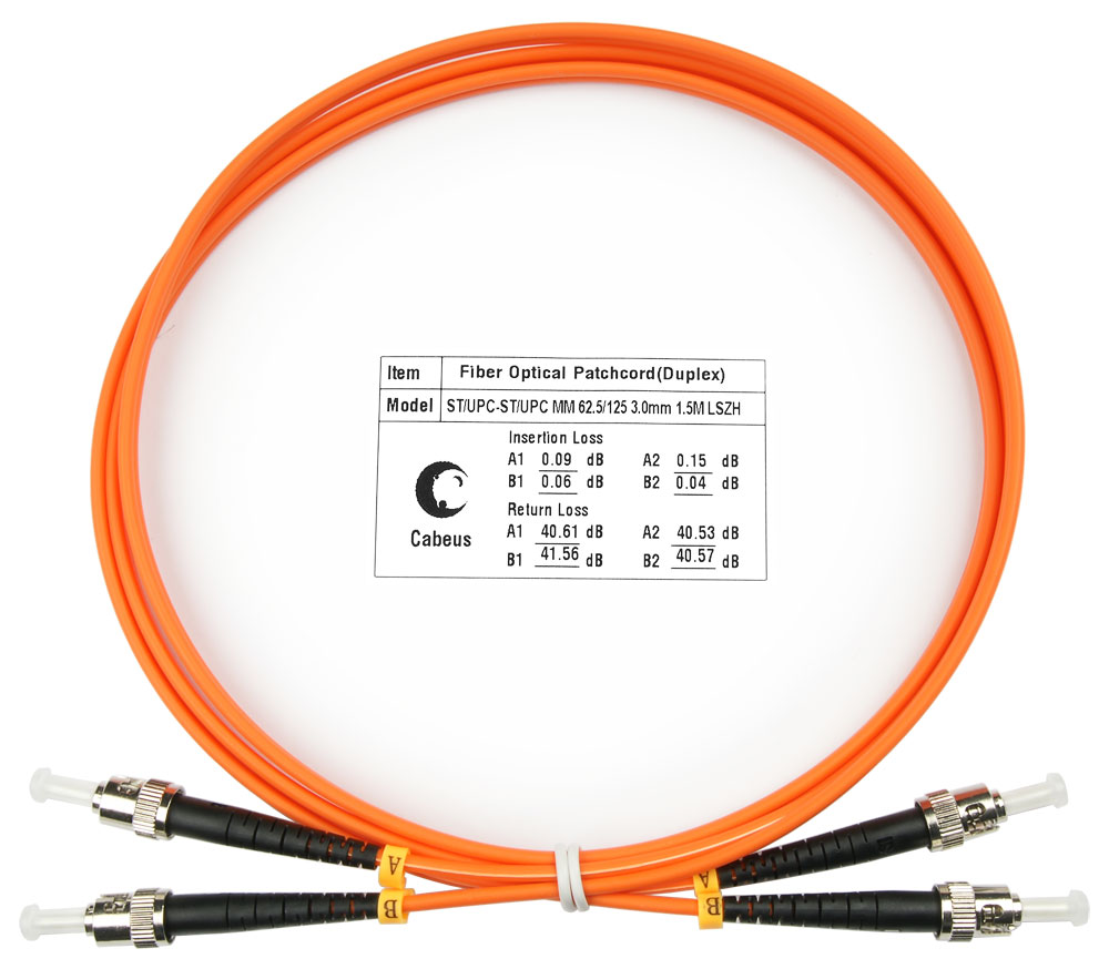 

Патч-корд оптический Cabeus FOP-62-ST-ST-1,5m, ST/UPC-ST/UPC, многомодовый, 62.5/125, OM1, двойной, 10 м, LSZH, оранжевый (FOP-62-ST-ST-1,5m), FOP-62-ST-ST-1,5m