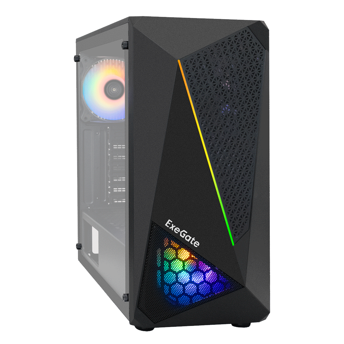 Корпус ExeGate EVO-8225-EVO800, ATX, Midi-Tower, USB 3.2, RGB подсветка, черный, 800 Вт (EX296073RUS)